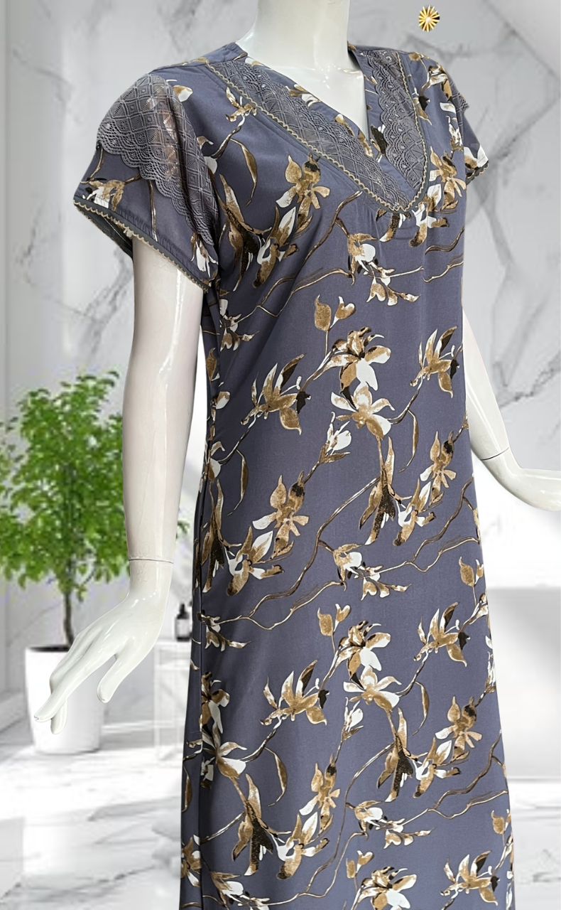 Lavender Garden Chiffon Nighty. Delicate Chiffon | Laces and Frills