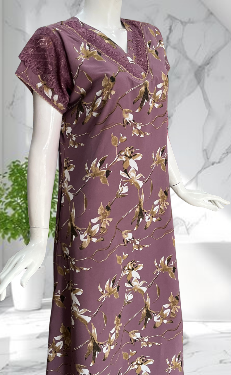Purple Garden Chiffon Nighty. Delicate Chiffon | Laces and Frills