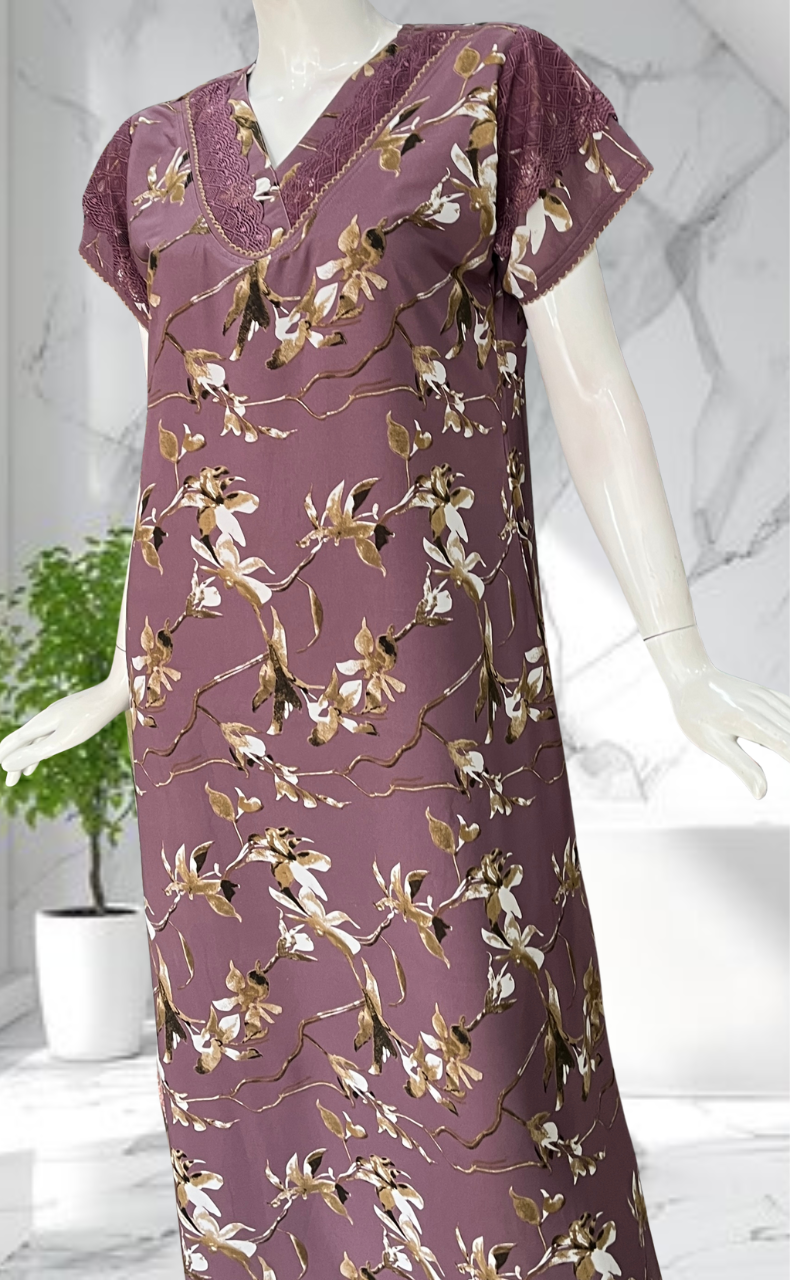 Purple Garden Chiffon Nighty. Delicate Chiffon | Laces and Frills