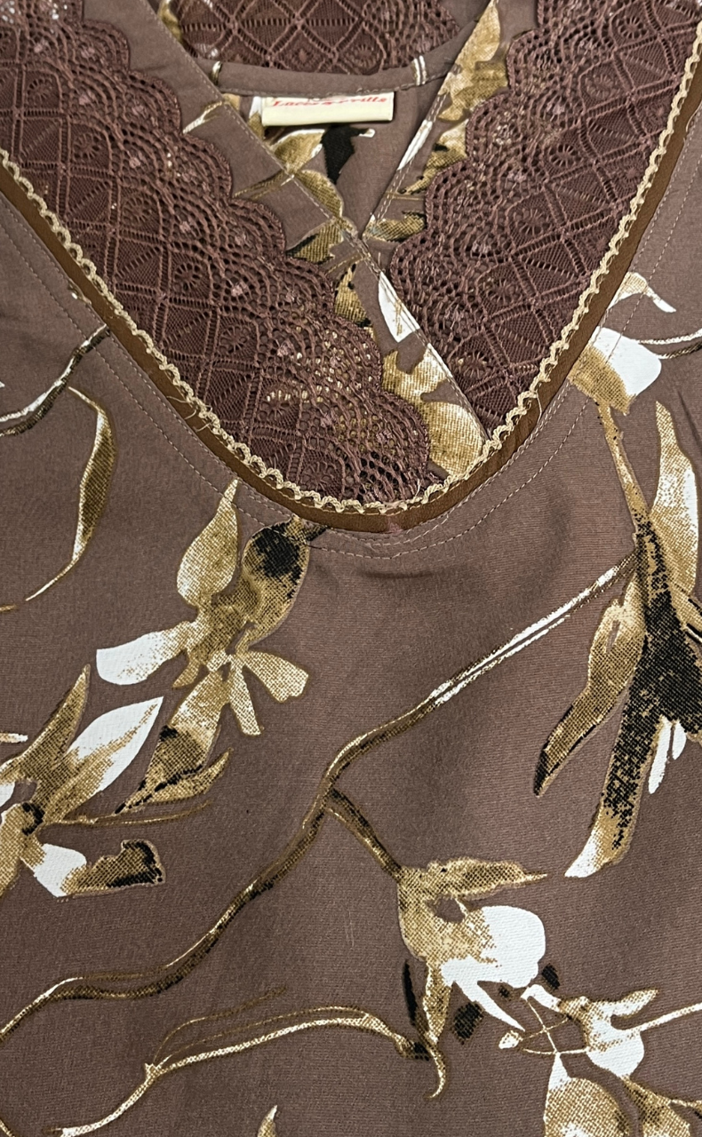 Brown Garden Chiffon Nighty. Delicate Chiffon | Laces and Frills