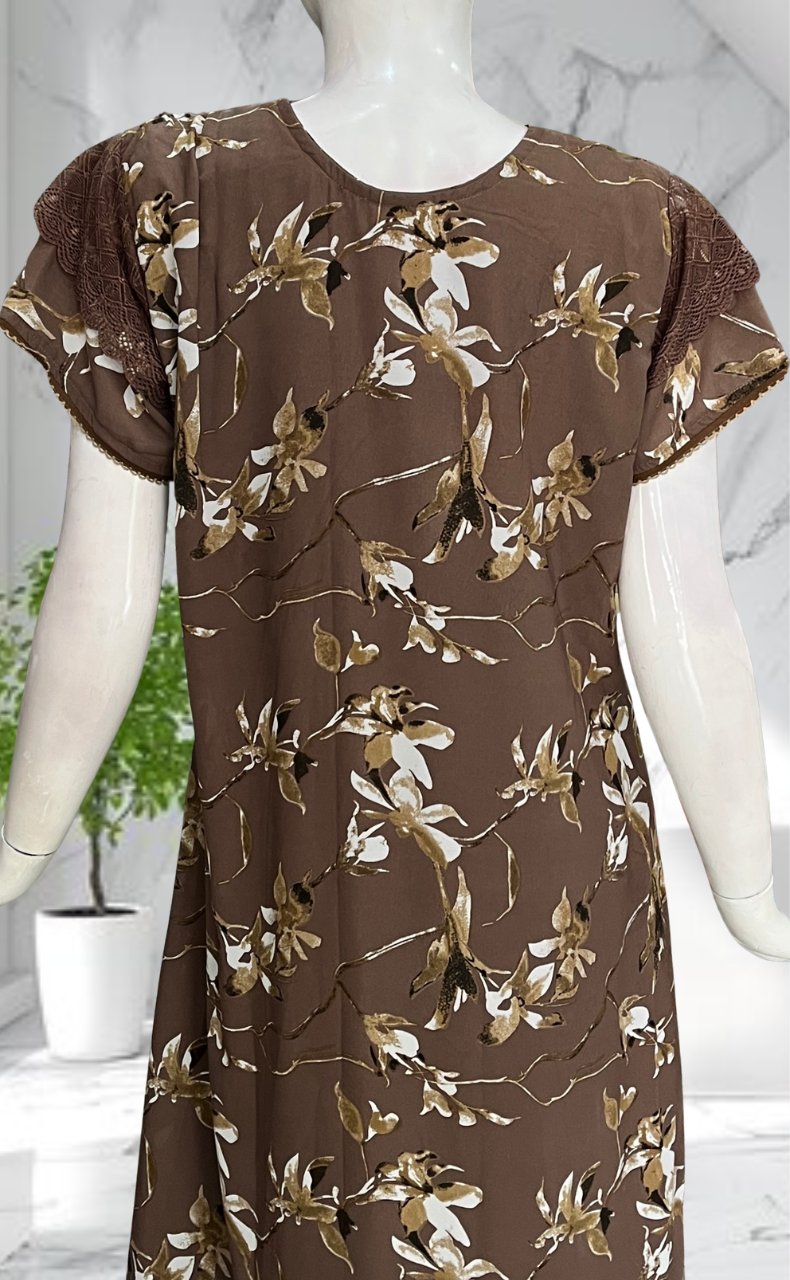 Brown Garden Chiffon Nighty. Delicate Chiffon | Laces and Frills