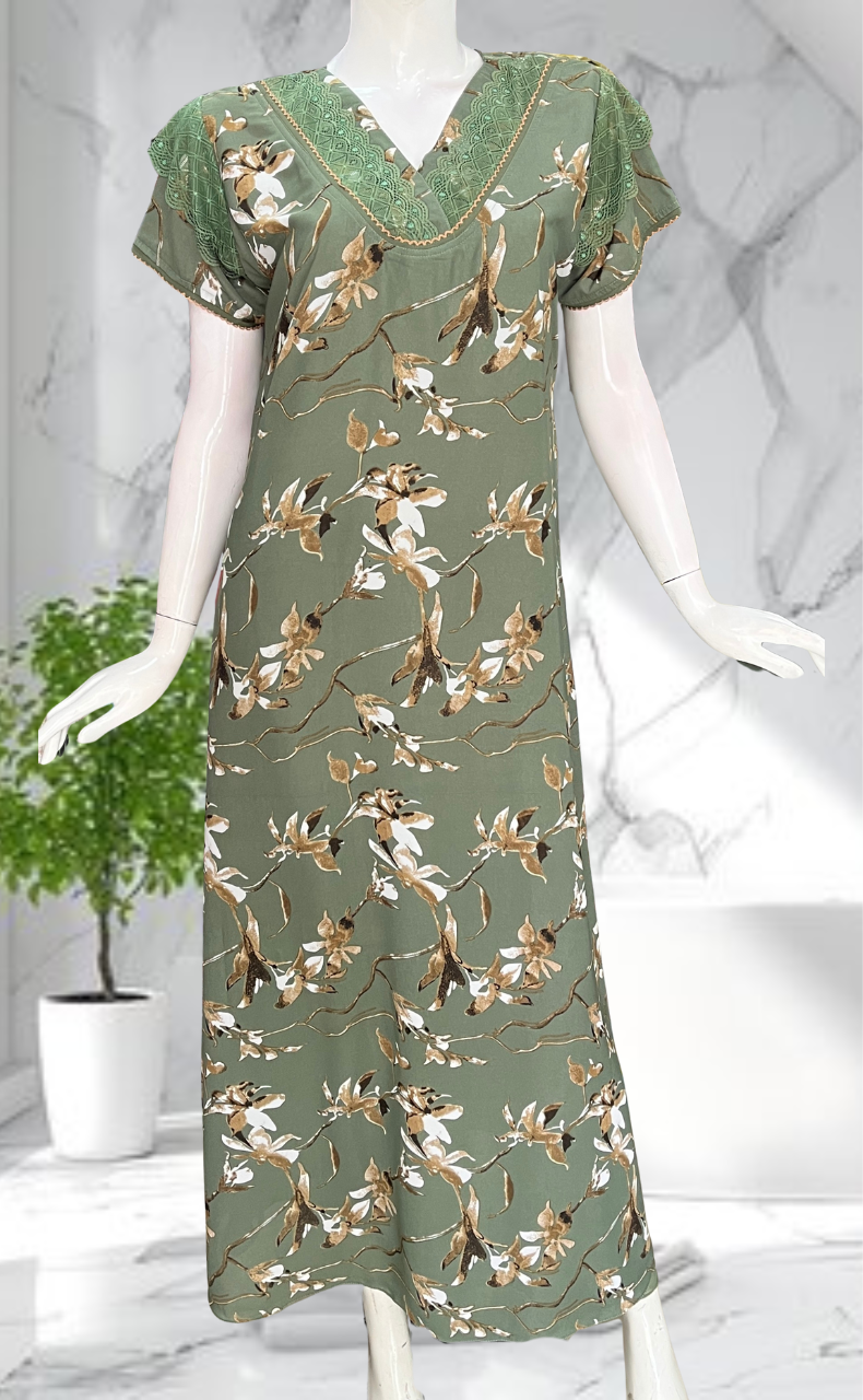 Green Garden Chiffon Nighty. Delicate Chiffon | Laces and Frills