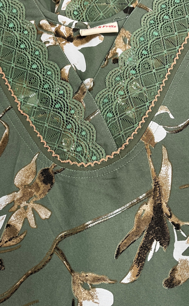 Green Garden Chiffon Nighty. Delicate Chiffon | Laces and Frills