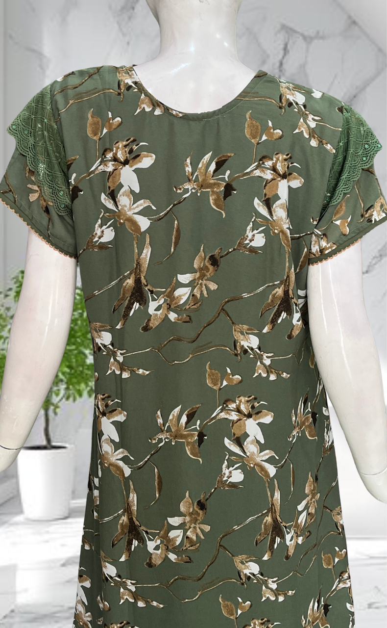 Green Garden Chiffon Nighty. Delicate Chiffon | Laces and Frills