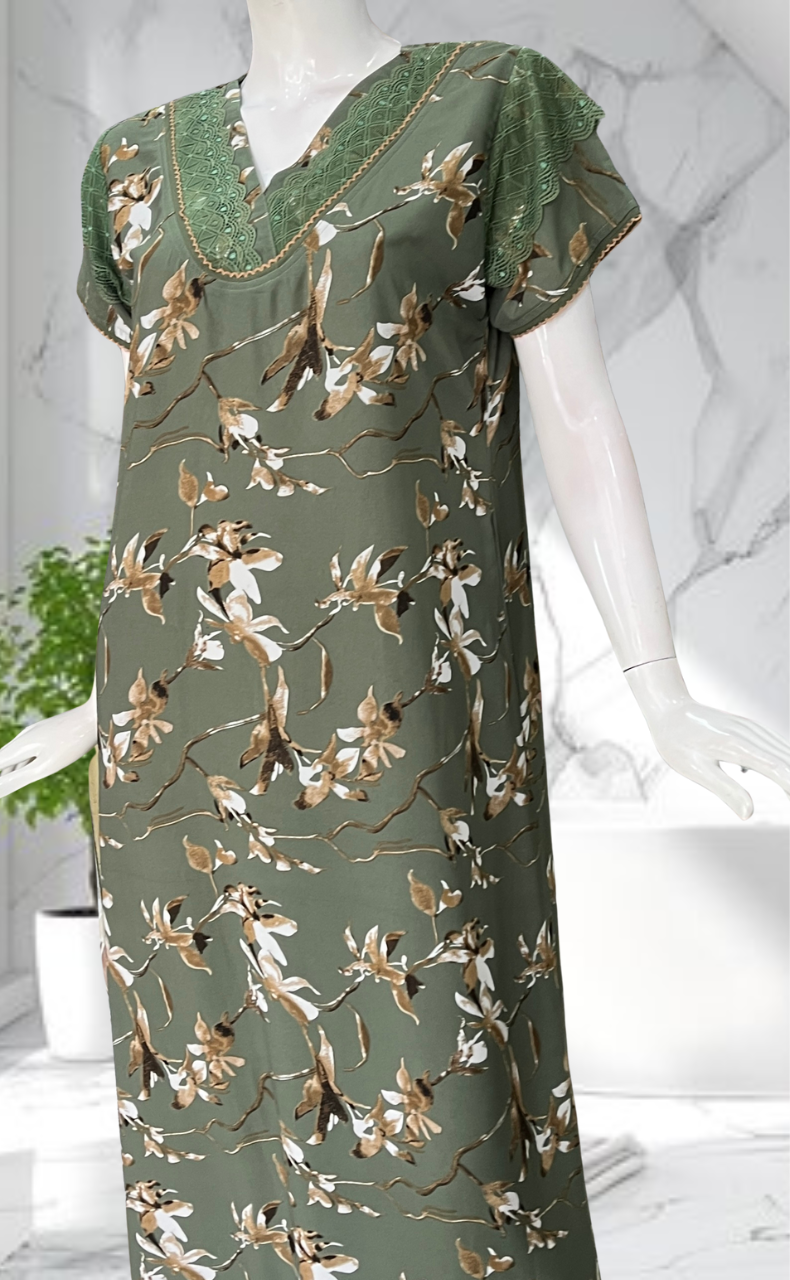 Green Garden Chiffon Nighty. Delicate Chiffon | Laces and Frills