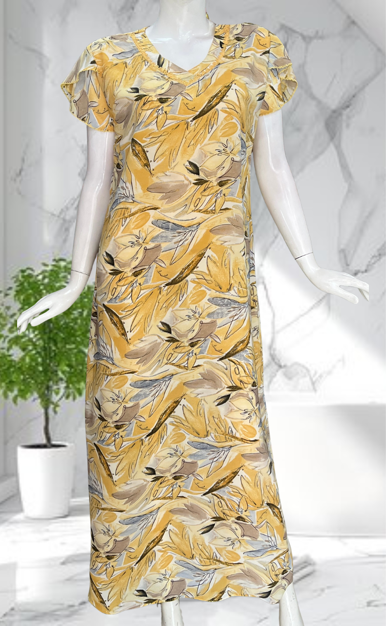 Yellow Garden Chiffon Nighty. Delicate Chiffon | Laces and Frills