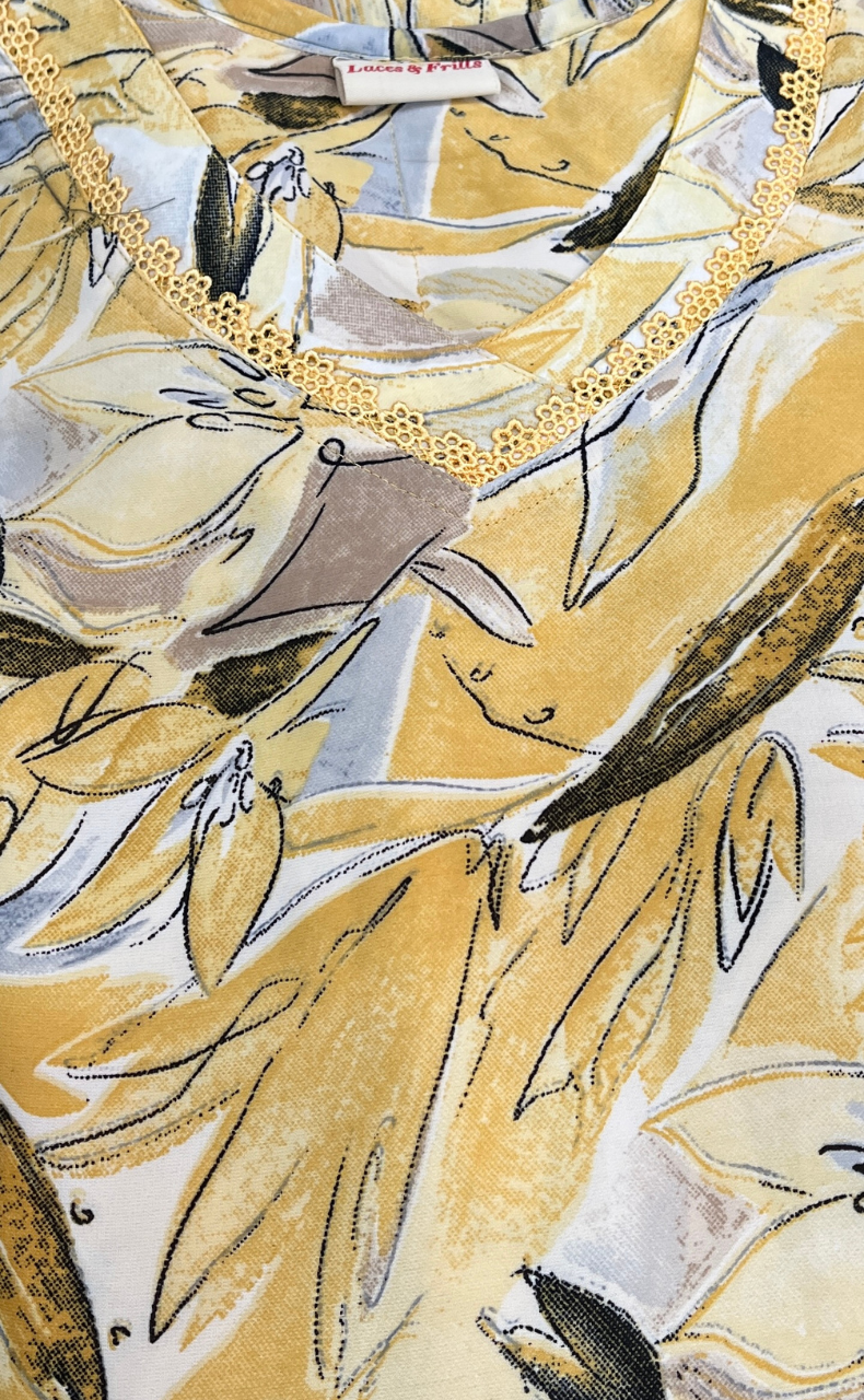 Yellow Garden Chiffon Nighty. Delicate Chiffon | Laces and Frills