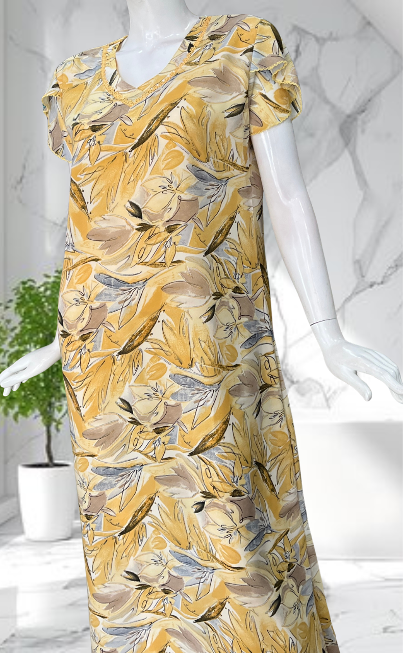 Yellow Garden Chiffon Nighty. Delicate Chiffon | Laces and Frills