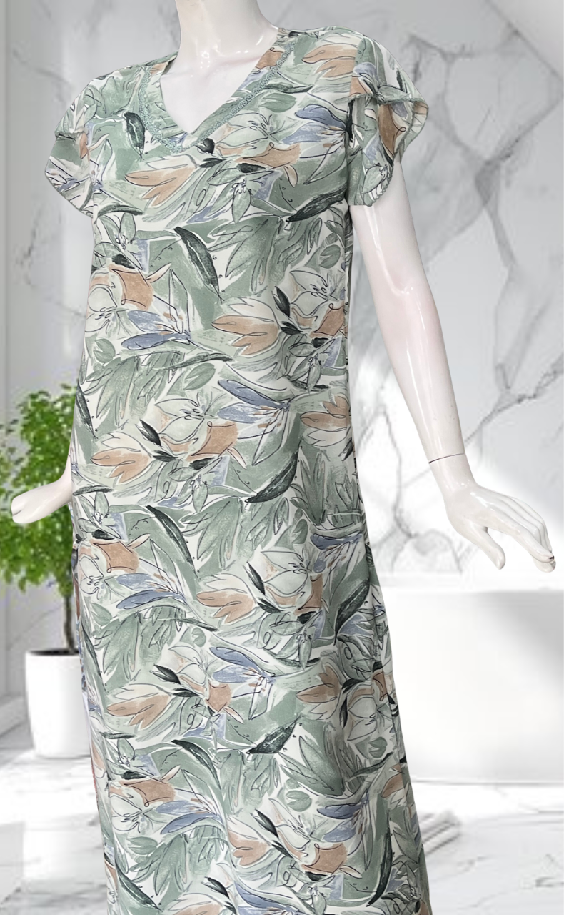 Green Garden Chiffon Nighty. Delicate Chiffon | Laces and Frills