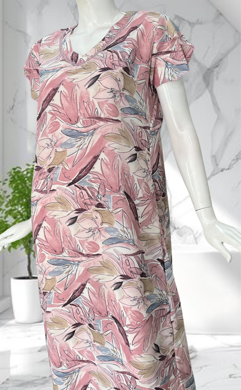 Pink Garden Chiffon Nighty. Delicate Chiffon | Laces and Frills