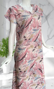 Pink Garden Chiffon Nighty. Delicate Chiffon | Laces and Frills