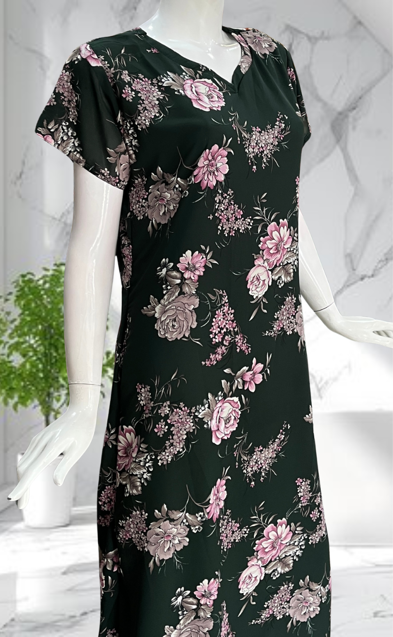 Bottle Green Garden Chiffon Nighty. Delicate Chiffon | Laces and Frills