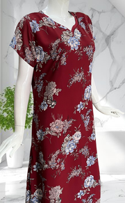 Maroon Garden Chiffon Nighty. Delicate Chiffon | Laces and Frills