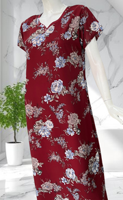 Maroon Garden Chiffon Nighty. Delicate Chiffon | Laces and Frills