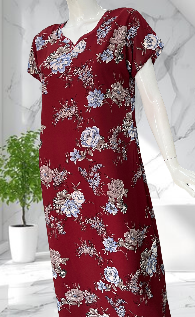 Maroon Garden Chiffon Nighty. Delicate Chiffon | Laces and Frills