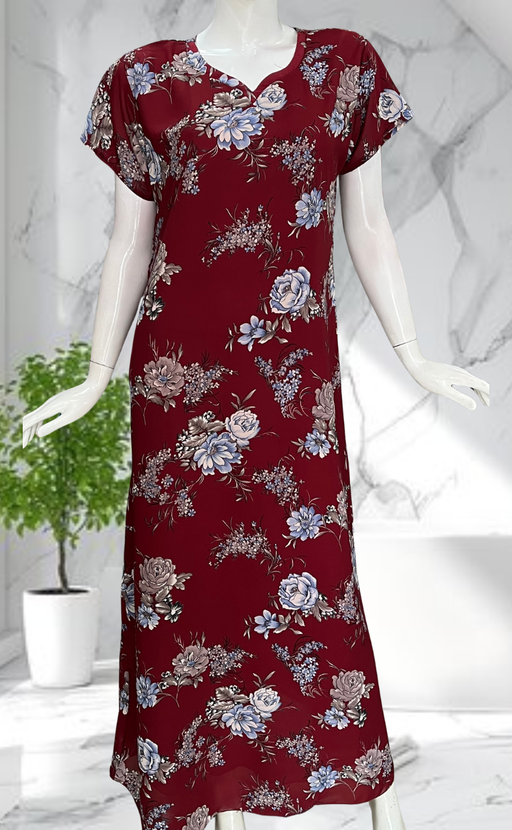 Maroon Garden Chiffon Nighty. Delicate Chiffon | Laces and Frills