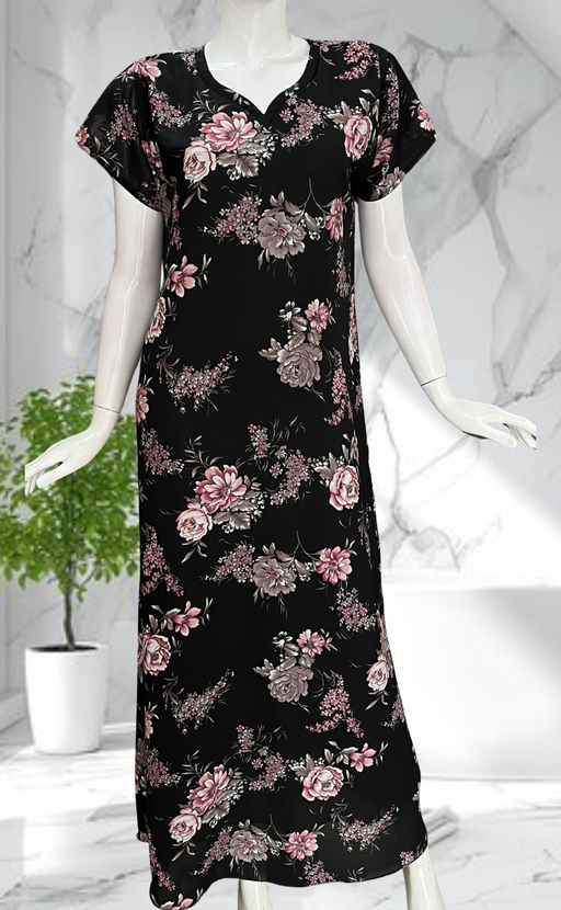 Black Garden Chiffon Nighty. Delicate Chiffon | Laces and Frills