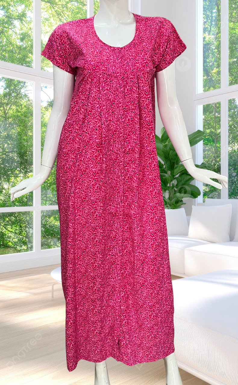 Pink Garden Full Open Soft Cotton Nighty. Soft Breathable Fabric | Laces and Frills