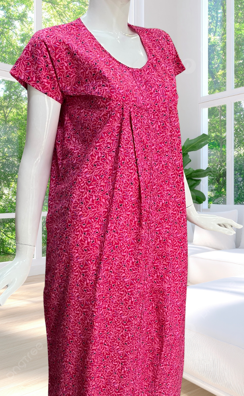 Pink Garden Full Open Soft Cotton Nighty. Soft Breathable Fabric | Laces and Frills