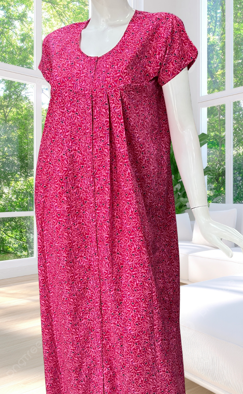 Pink Garden Full Open Soft Cotton Nighty. Soft Breathable Fabric | Laces and Frills