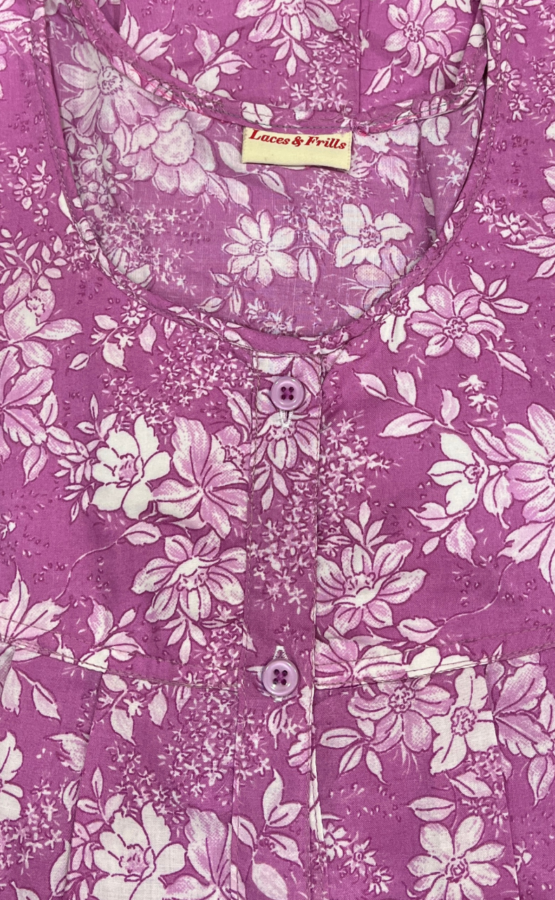 Purple Garden Full Open Soft Cotton Nighty. Soft Breathable Fabric | Laces and Frills