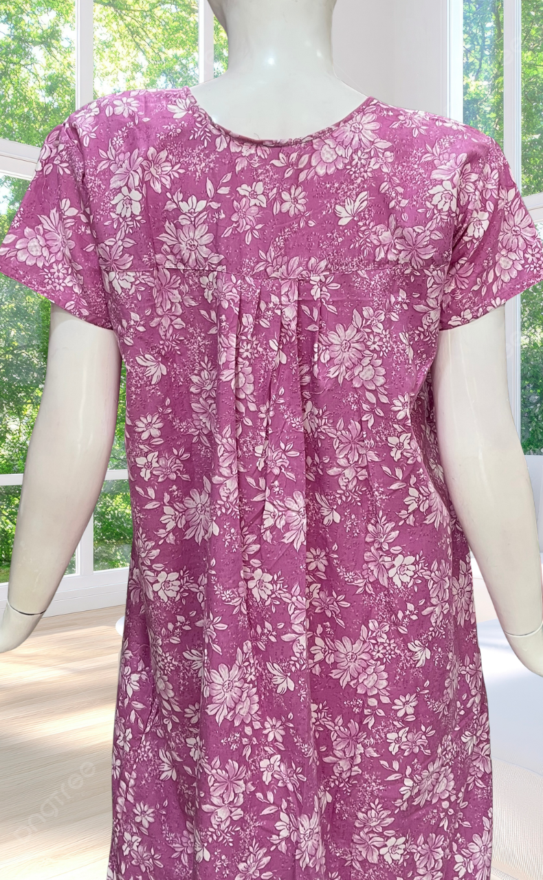 Purple Garden Full Open Soft Cotton Nighty. Soft Breathable Fabric | Laces and Frills