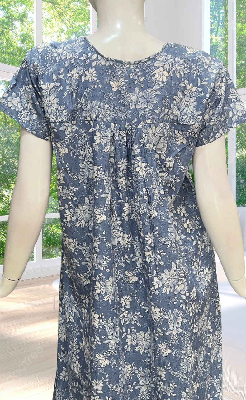 Blue Garden Full Open Soft Cotton Nighty. Soft Breathable Fabric | Laces and Frills