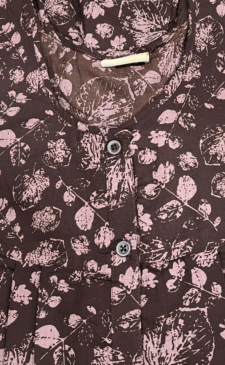 Brown Leafy Full Open Soft Cotton Nighty. Soft Breathable Fabric | Laces and Frills