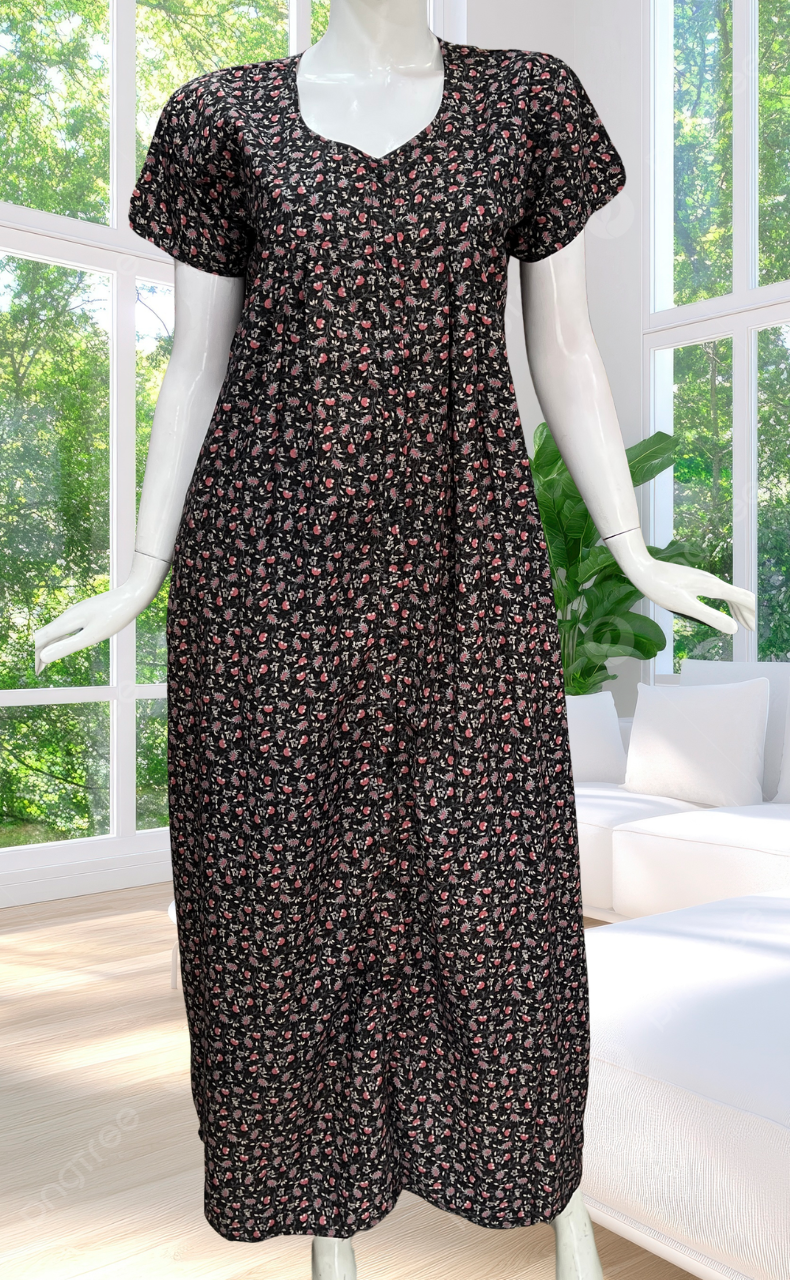 Black Garden Full Open Soft Cotton Nighty. Soft Breathable Fabric | Laces and Frills