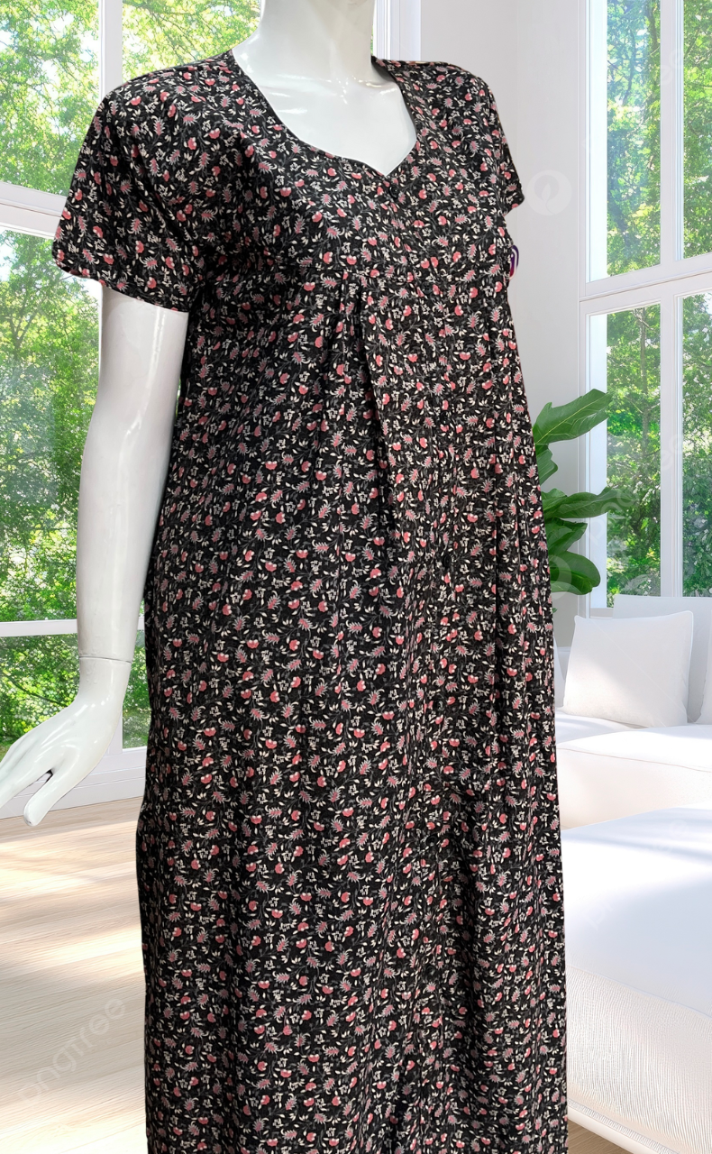 Black Garden Full Open Soft Cotton Nighty. Soft Breathable Fabric | Laces and Frills