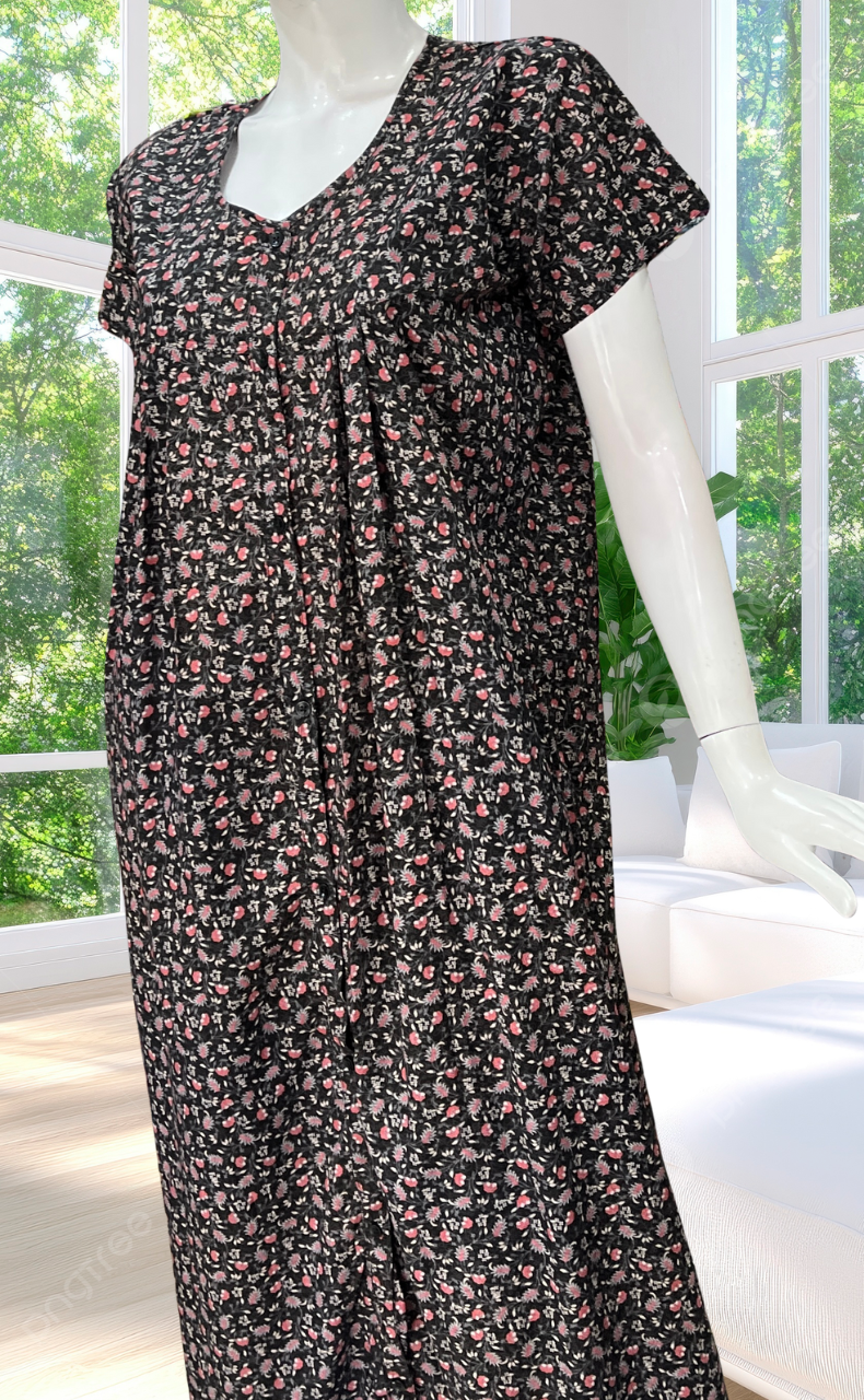 Black Garden Full Open Soft Cotton Nighty. Soft Breathable Fabric | Laces and Frills