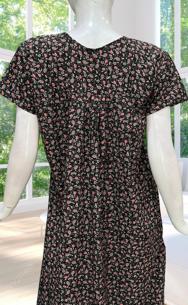 Black Garden Full Open Soft Cotton Nighty. Soft Breathable Fabric | Laces and Frills