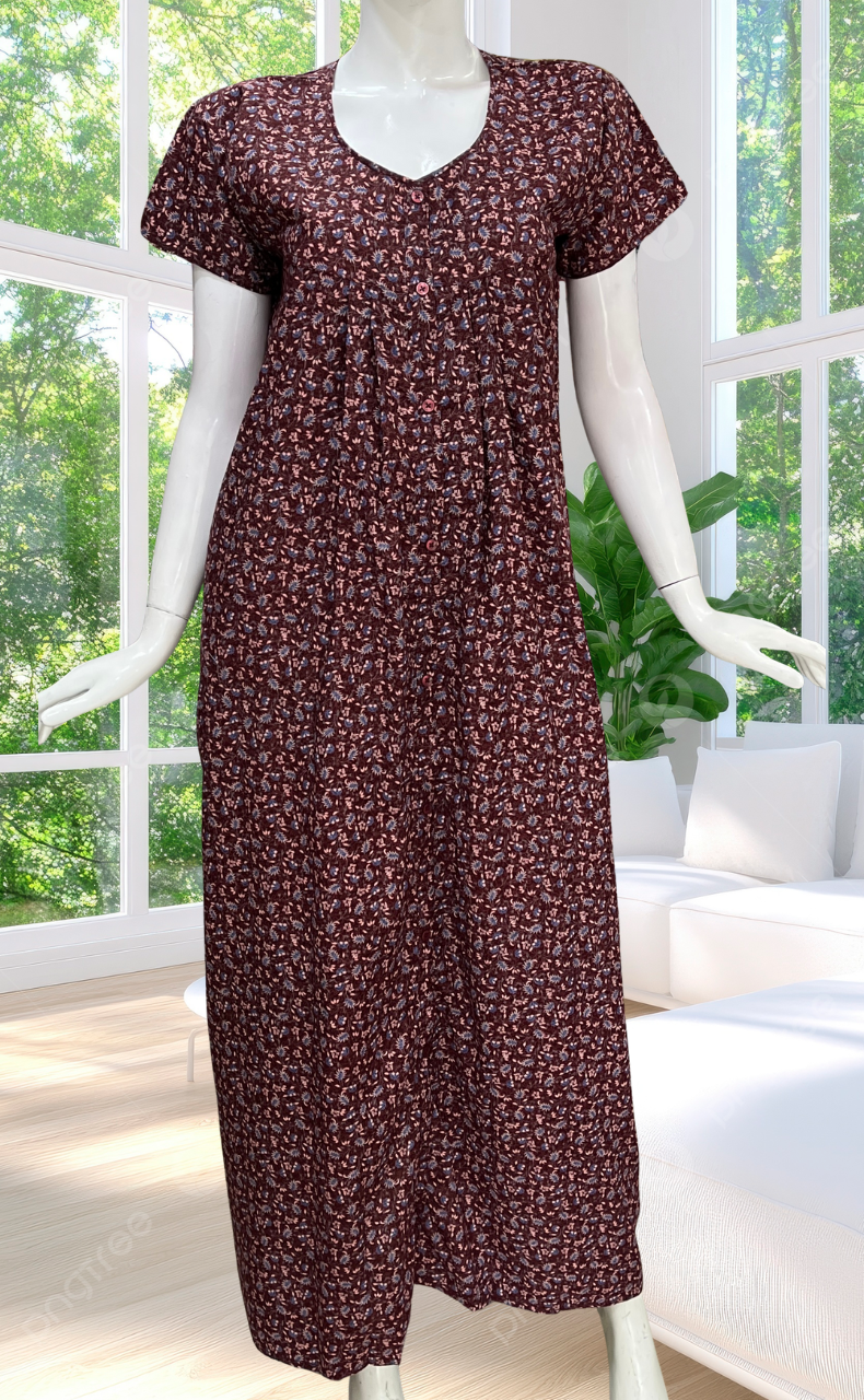 Maroon Garden Full Open Soft Cotton Nighty. Soft Breathable Fabric | Laces and Frills