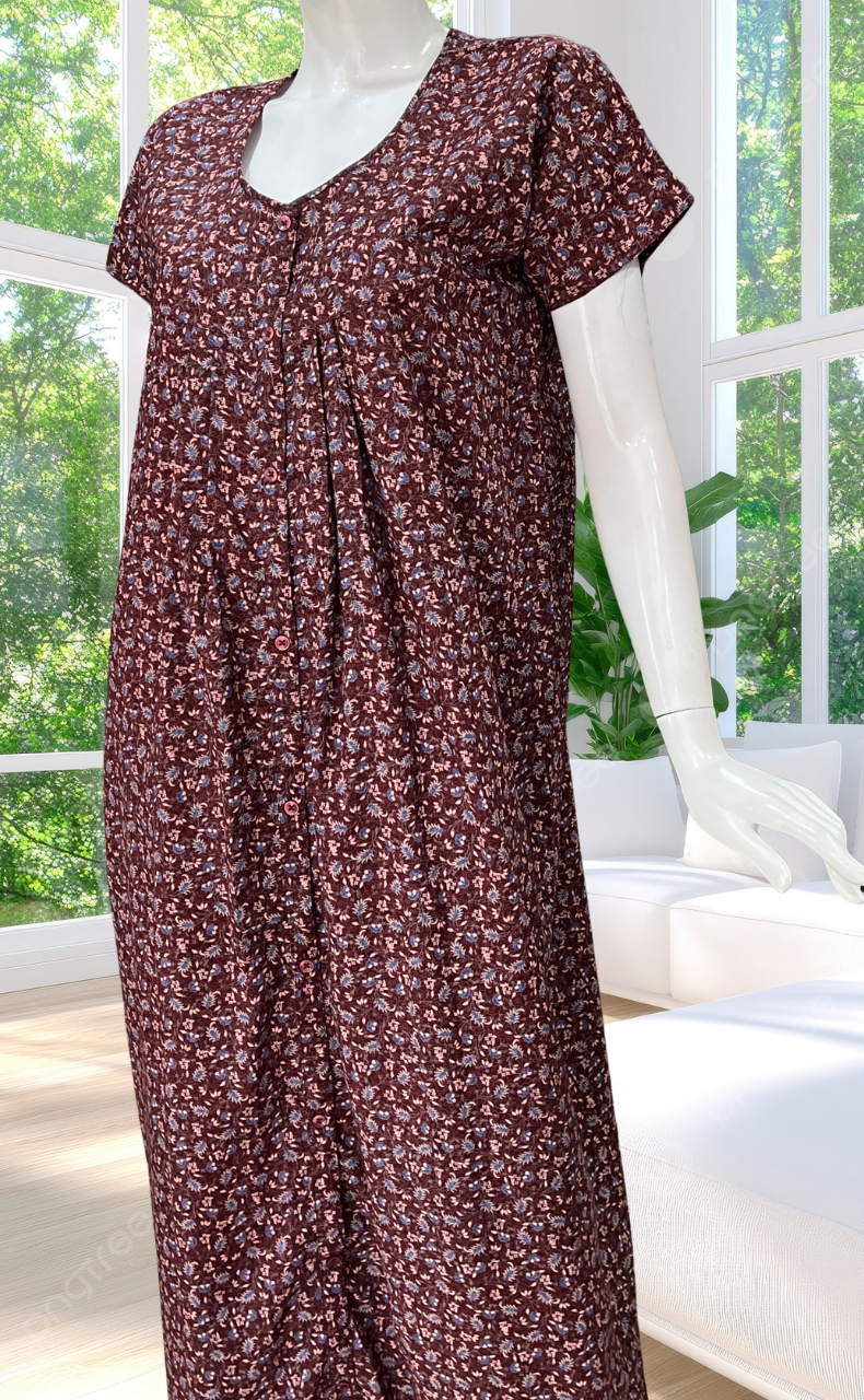 Maroon Garden Full Open Soft Cotton Nighty. Soft Breathable Fabric | Laces and Frills