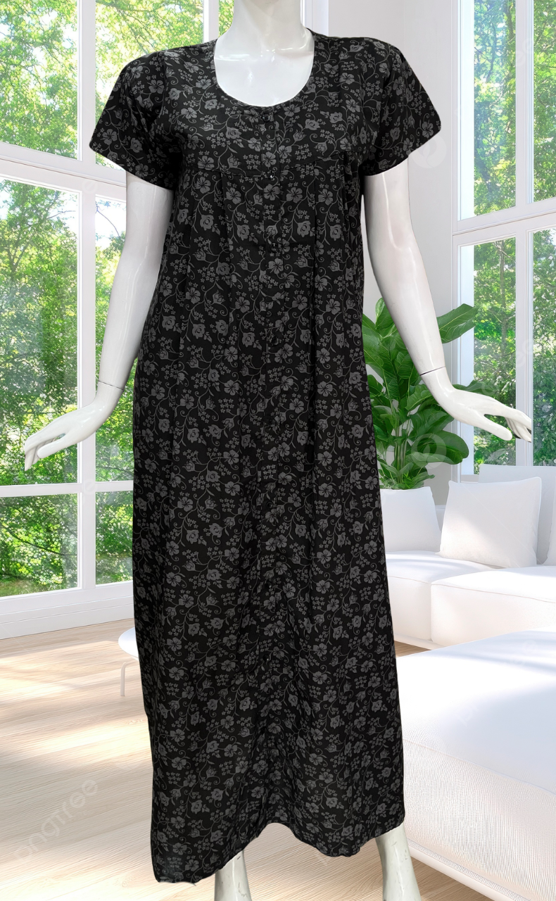Black Garden Full Open Soft Cotton Nighty. Soft Breathable Fabric | Laces and Frills