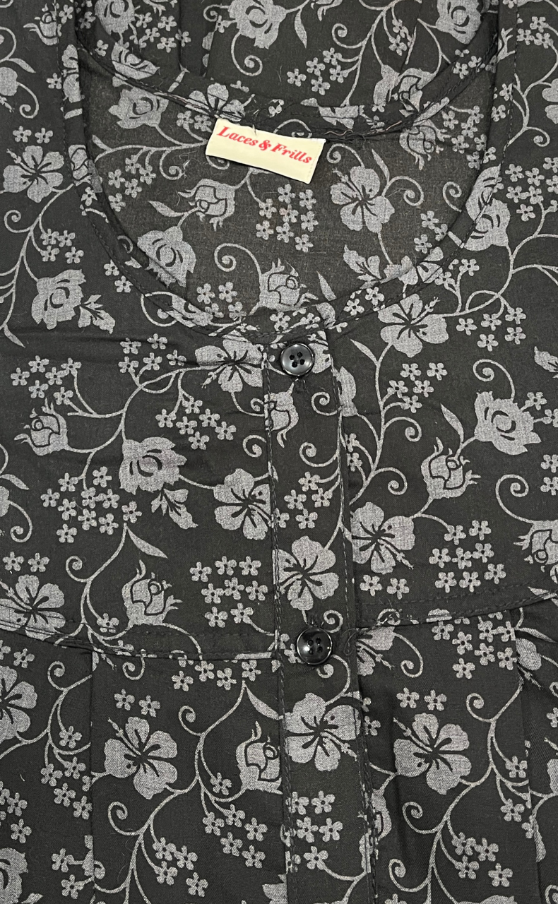 Black Garden Full Open Soft Cotton Nighty. Soft Breathable Fabric | Laces and Frills