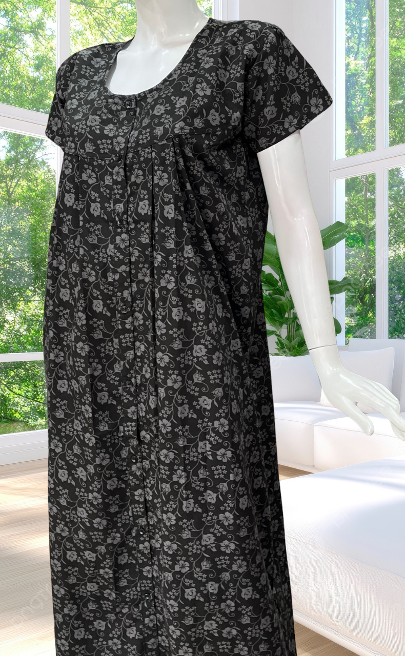 Black Garden Full Open Soft Cotton Nighty. Soft Breathable Fabric | Laces and Frills