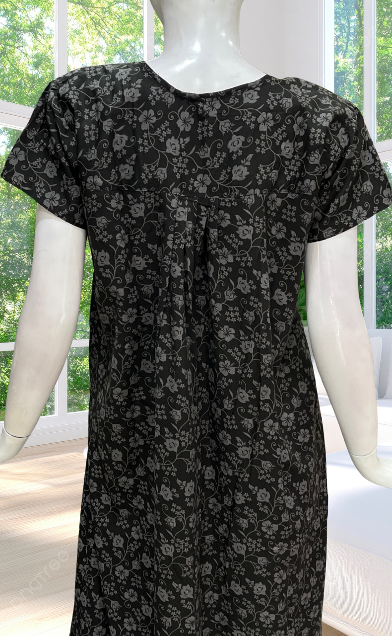 Black Garden Full Open Soft Cotton Nighty. Soft Breathable Fabric | Laces and Frills
