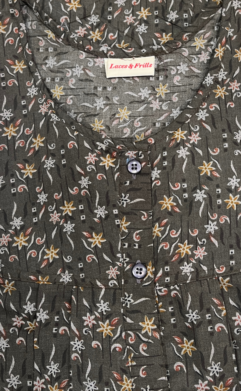 Brown Garden Full Open Soft Cotton Nighty. Soft Breathable Fabric | Laces and Frills