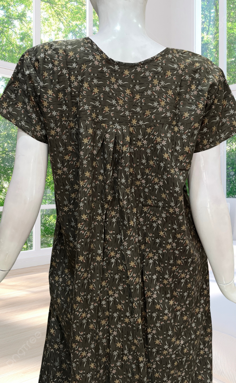 Brown Garden Full Open Soft Cotton Nighty. Soft Breathable Fabric | Laces and Frills