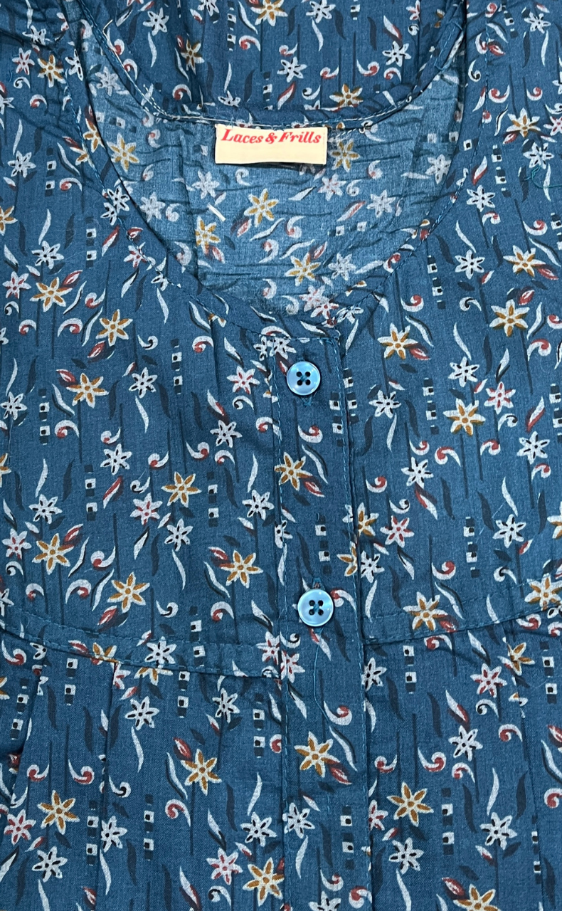 Teal Blue Full Open Soft Cotton Nighty. Soft Breathable Fabric | Laces and Frills