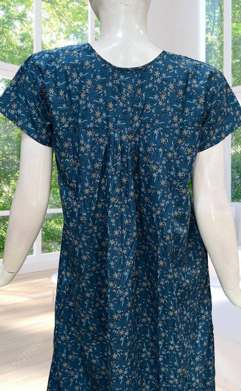 Teal Blue Full Open Soft Cotton Nighty. Soft Breathable Fabric | Laces and Frills