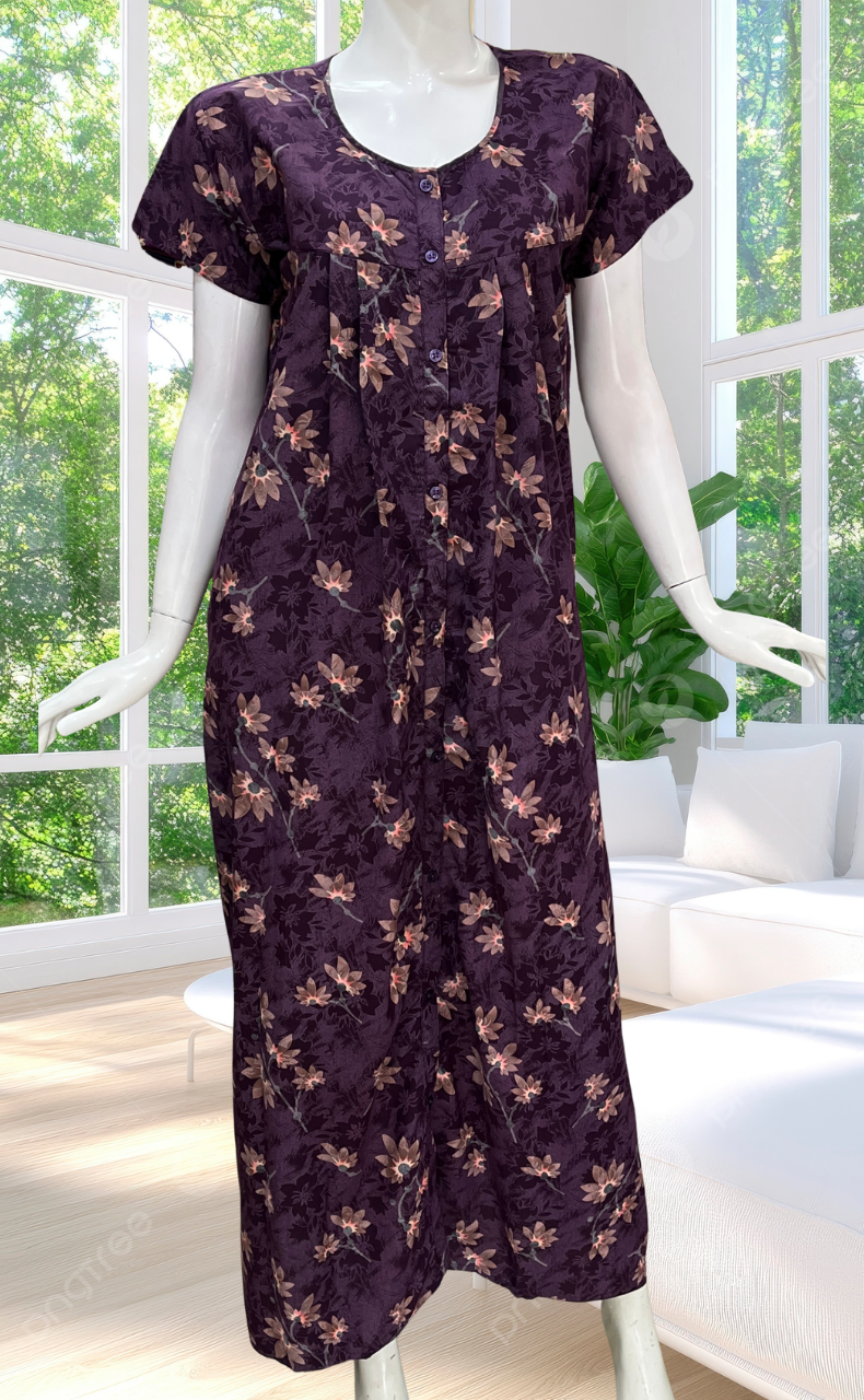 Violet Garden Full Open Soft Cotton Nighty. Soft Breathable Fabric | Laces and Frills