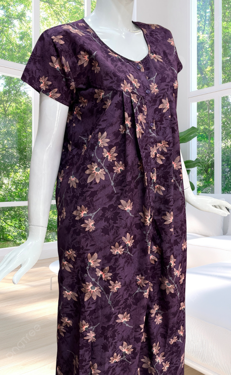 Violet Garden Full Open Soft Cotton Nighty. Soft Breathable Fabric | Laces and Frills