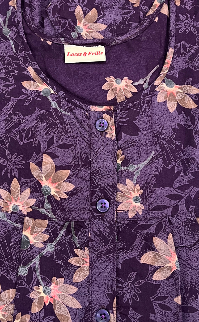 Violet Garden Full Open Soft Cotton Nighty. Soft Breathable Fabric | Laces and Frills