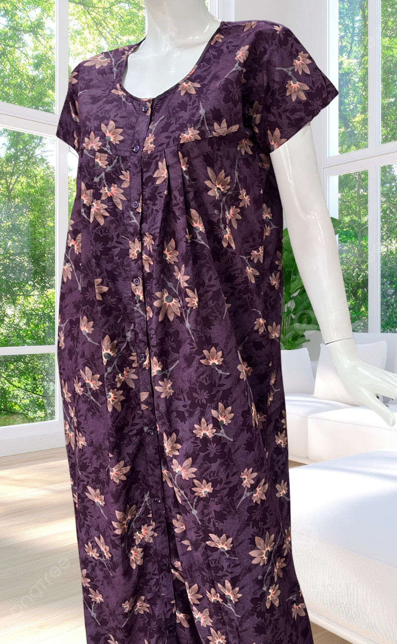 Violet Garden Full Open Soft Cotton Nighty. Soft Breathable Fabric | Laces and Frills
