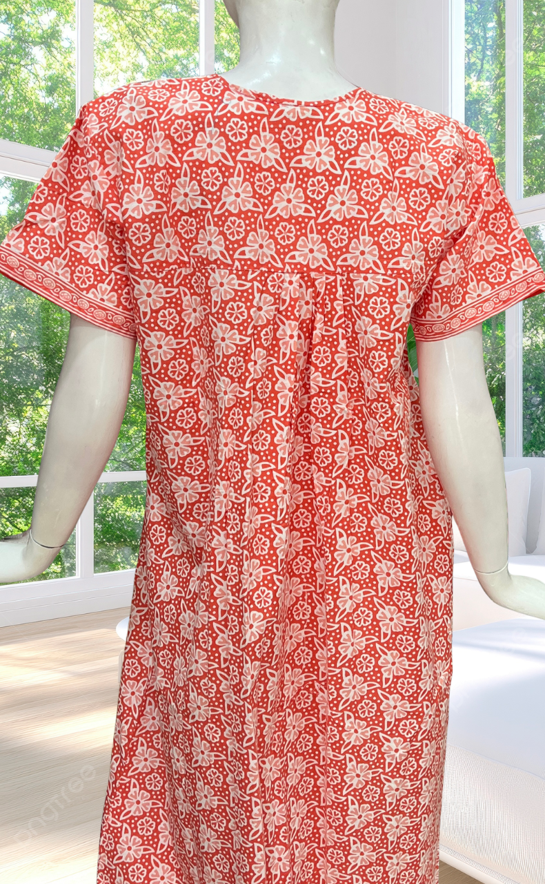 Peach Floral Full Open Pure Cotton Nighty. Pure Cotton | Laces and Frills