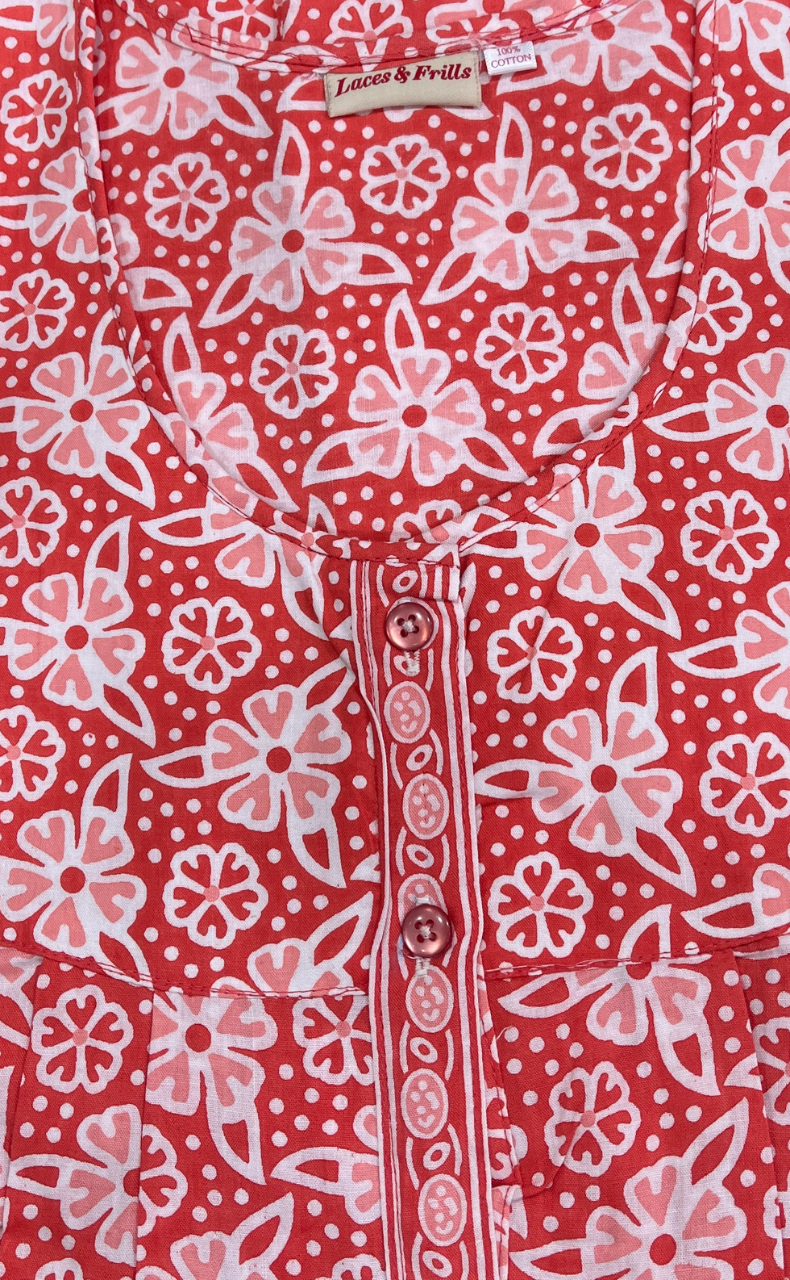 Peach Floral Full Open Pure Cotton Nighty. Pure Cotton | Laces and Frills