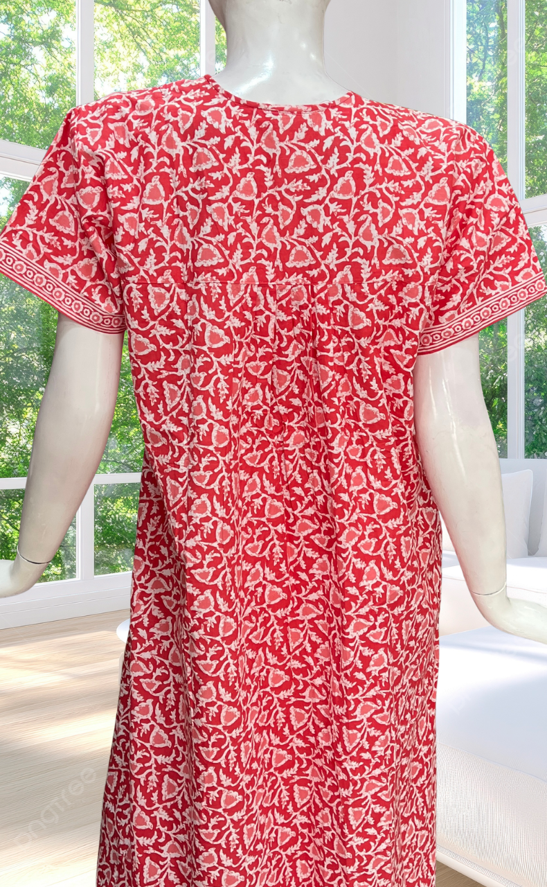 Peach Floral Full Open Pure Cotton Nighty. Pure Cotton | Laces and Frills