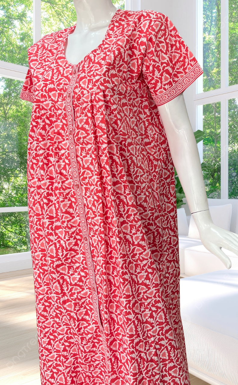 Peach Floral Full Open Pure Cotton Nighty. Pure Cotton | Laces and Frills